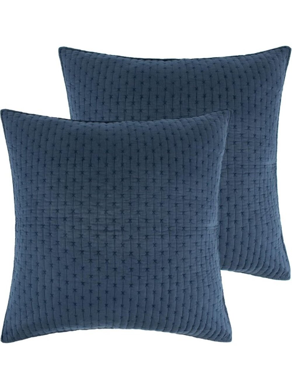 Set of 2 Euro Shams - 100% Cotton Cross Stitch Design - Navy Blue 26x26in.